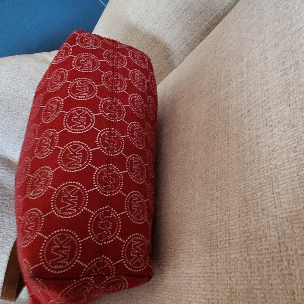 Euc Michael Kors Red & White Fabric Tote Bag Purse - Picture 8 of 12